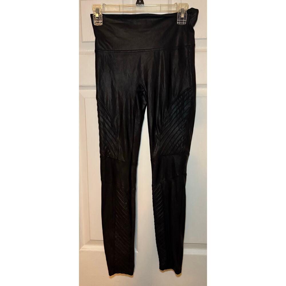 Spanx women’s black faux leather motto‎ leggings size medium